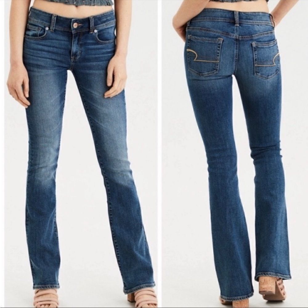 EXCELLENT CONDITION AMERICAN EAGLE 10 STRETCH SLIM BOOT JEANS w/JEWELED POCKETS